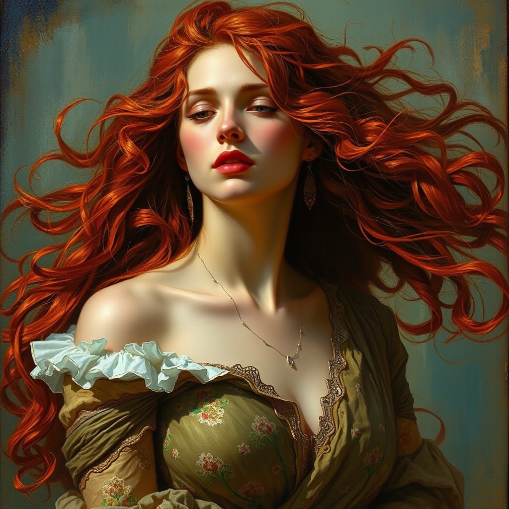 Romantic Portrait of a Woman in Art Nouveau Style