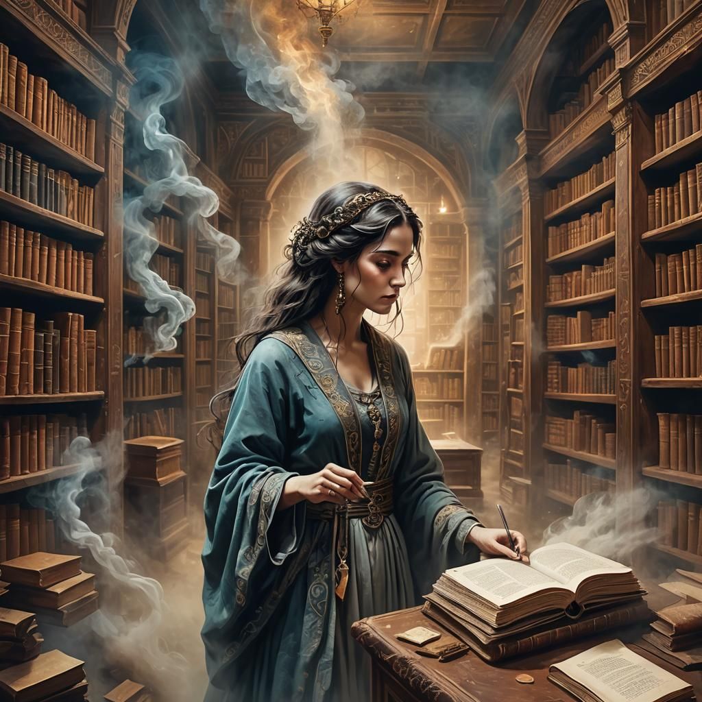 Smokey Ghost in Ancient Library Seeking Lost Knowledge
