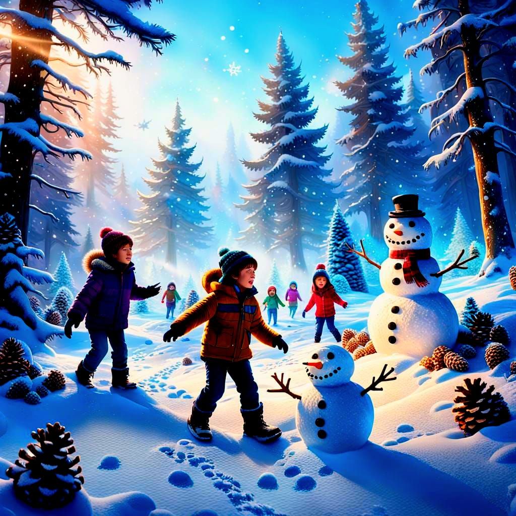 Children in Winter Wonderland, Hyperrealistic Candy Art