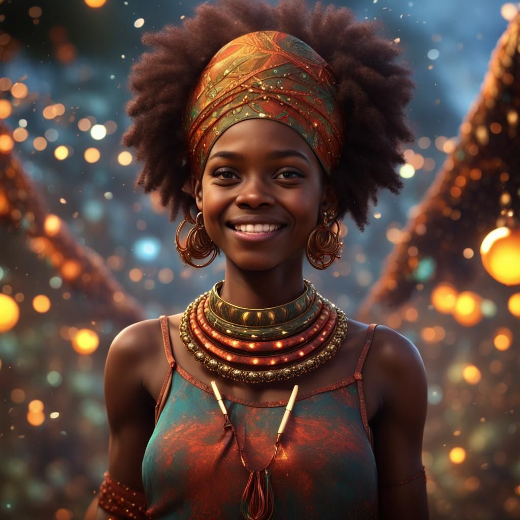 Festive African Girl in Detailed Matte Painting