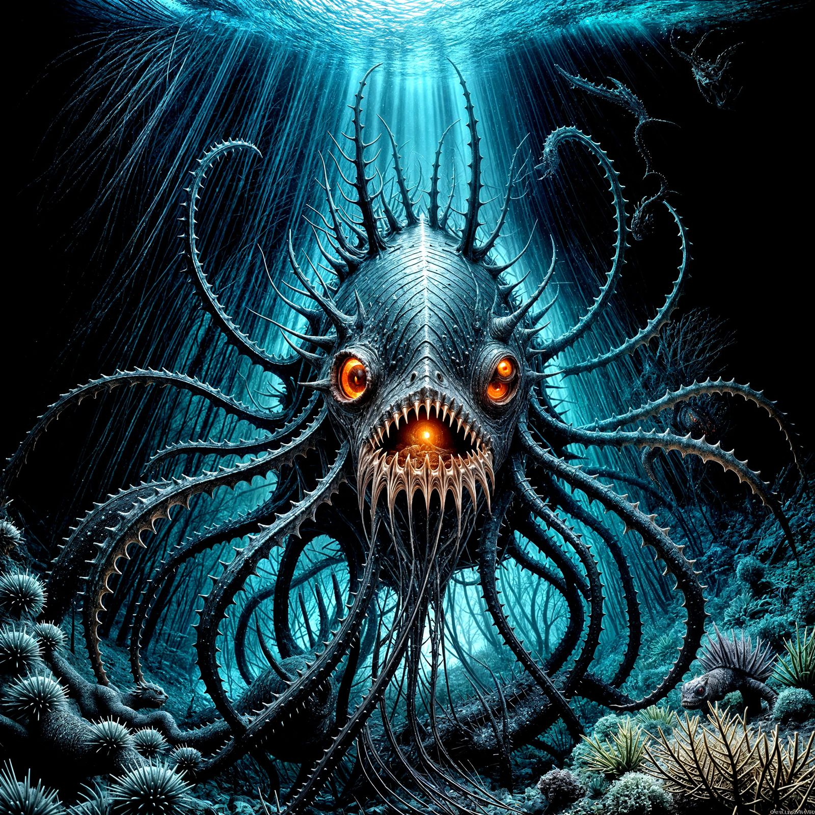 Eerie Underwater Demon in Hyperrealistic Detail