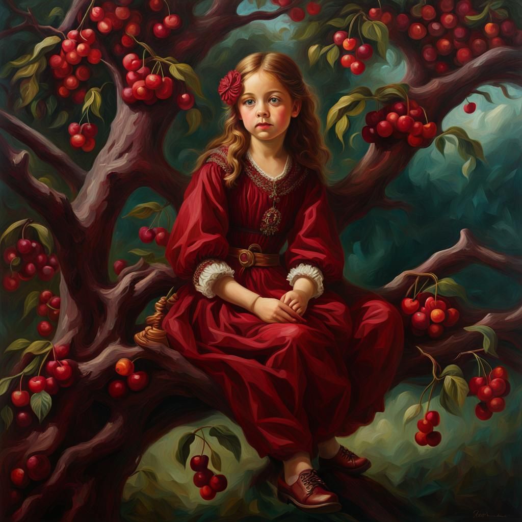 Girl in Tree with Cherry Cola Red Palette