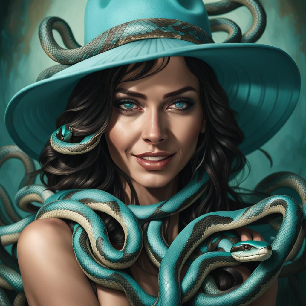 Hyperrealistic Medusa with Turquoise Snakes