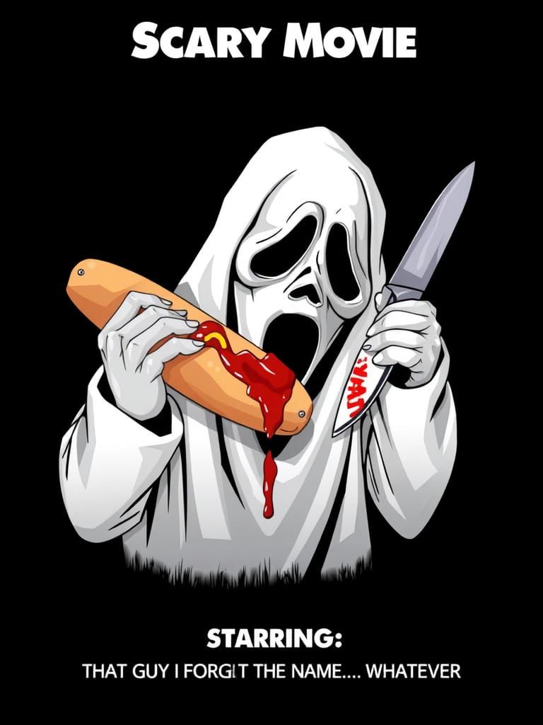 Ghost Face Eats Hot Dog With Ketchup Knife