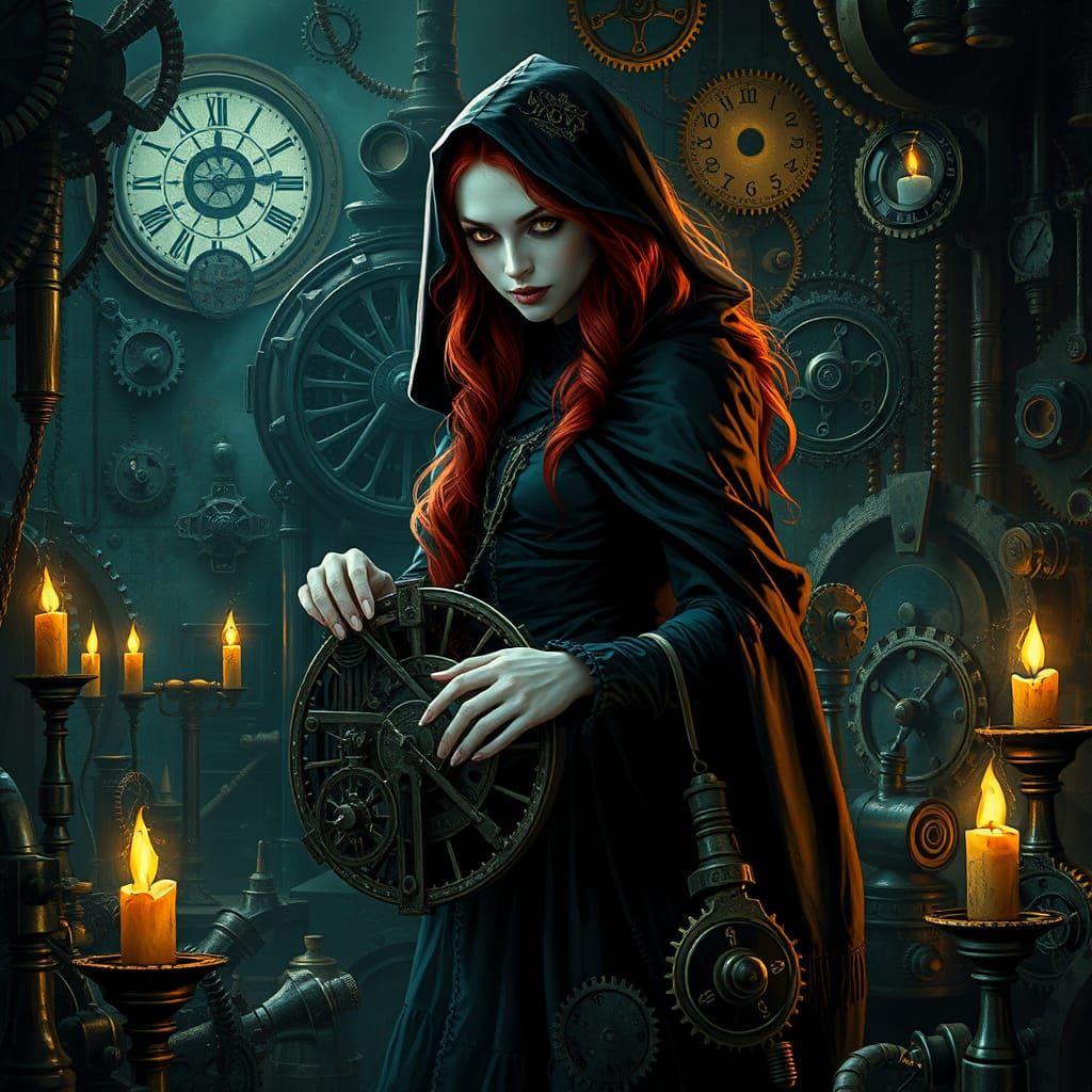 Vampire in Clockwork Lab: Dark Fantasy Scene