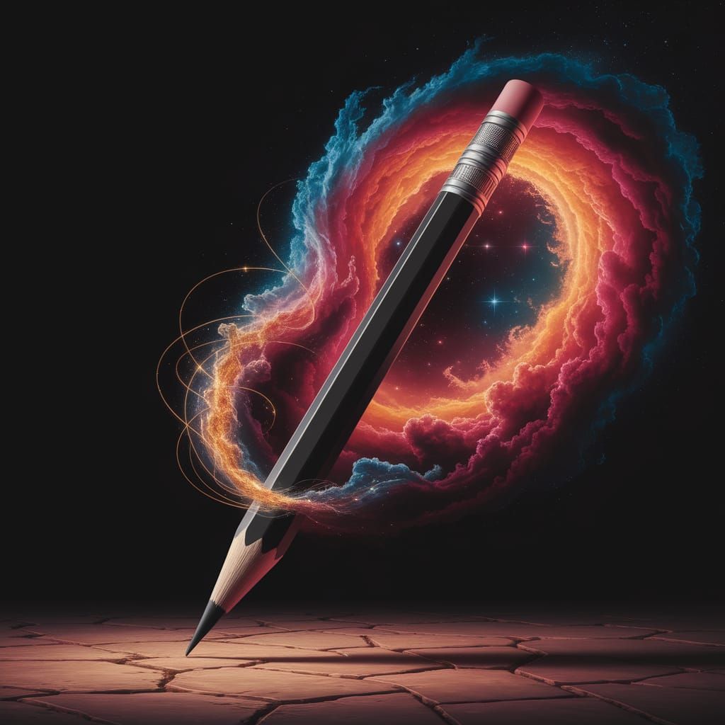 Pencil Transforms Into Vibrant Nebula: Bosch Miro Style