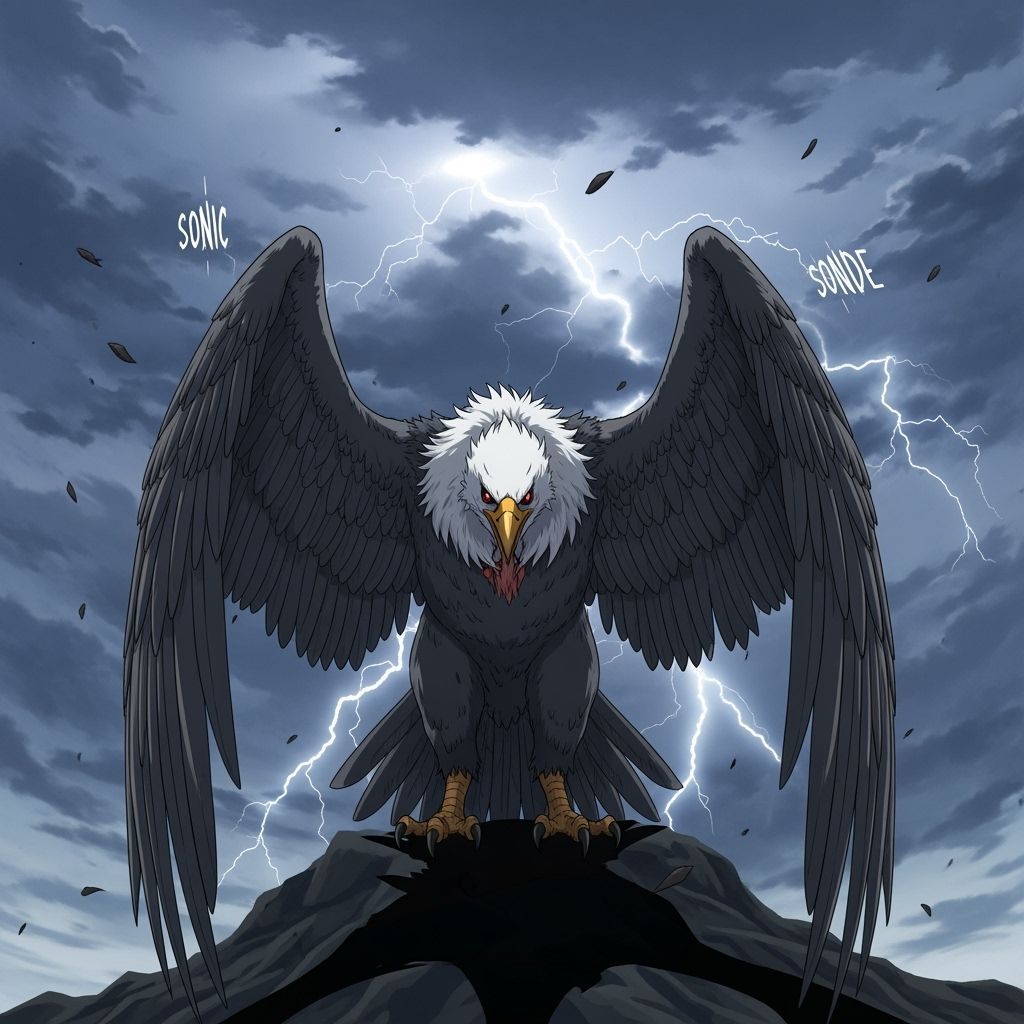 Giant Ziz Bird Embodies Storms in Anime Style