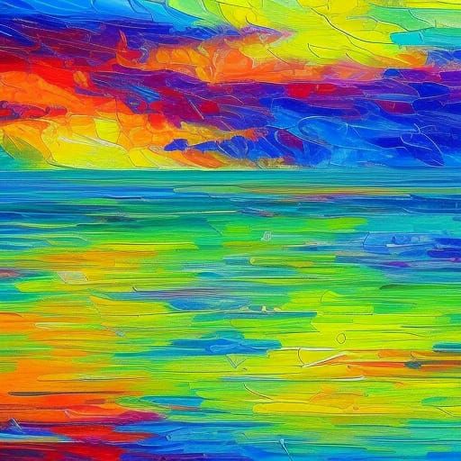 Colorful Lake: Expressionist Impasto Oil Painting