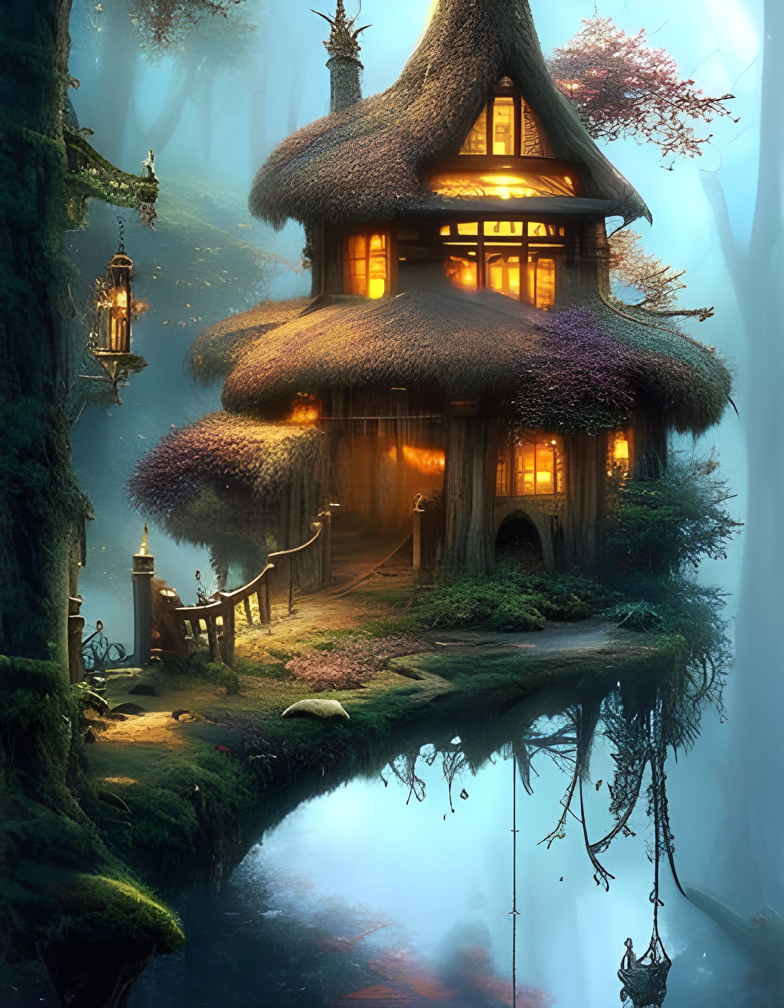Enchanted Treehouse in Magical Forest: Fantasy Art