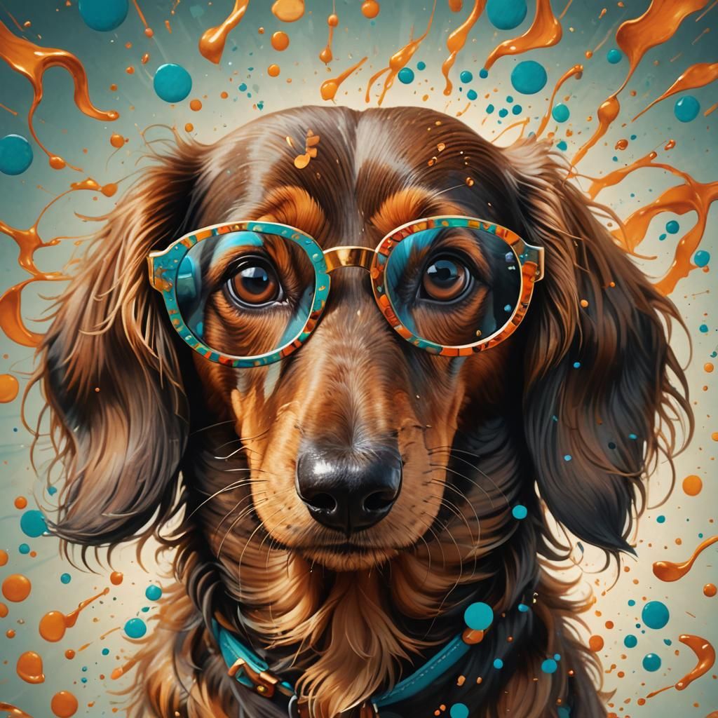 Dachshund in Glasses with Art Nouveau Style