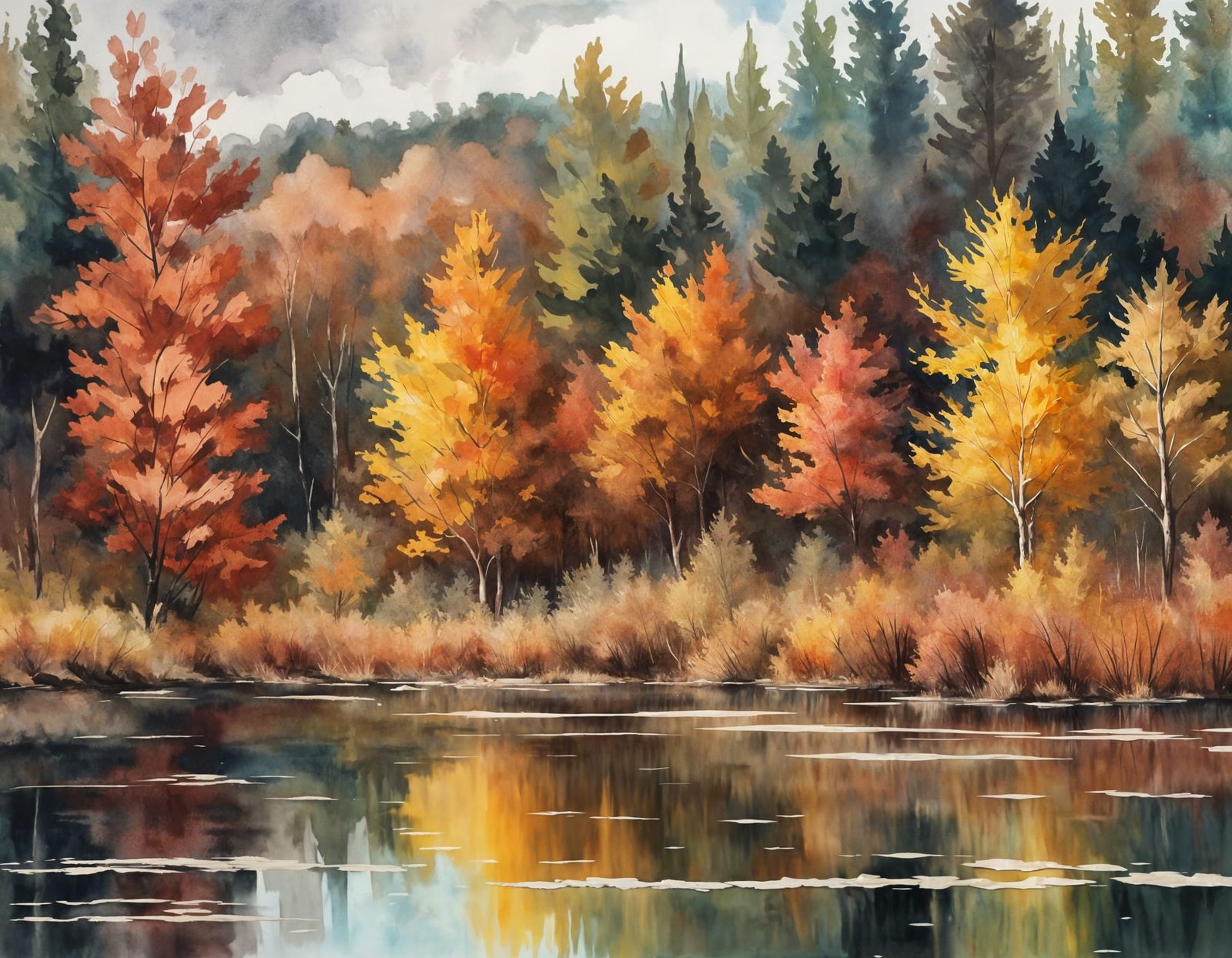 Epic Autumn Landscape in Thick Gouache Brushstrokes
