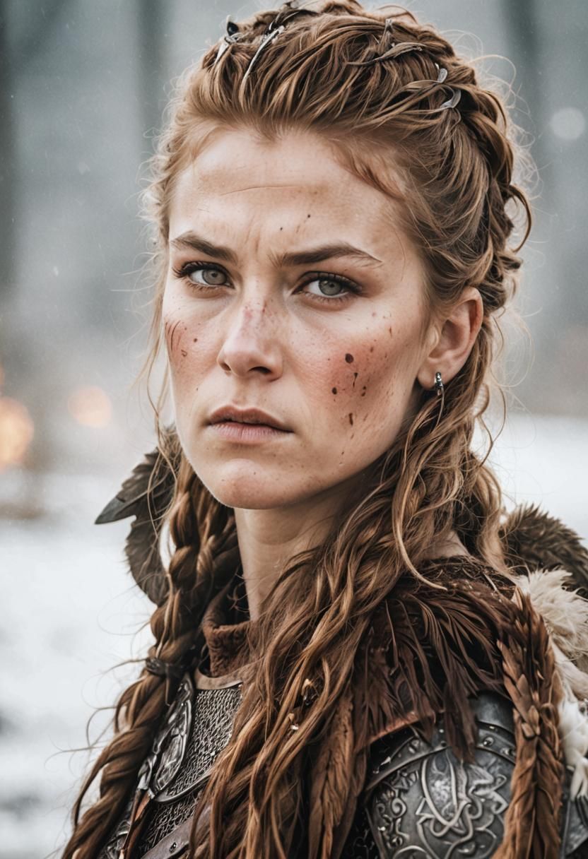 Strong Viking Woman in Armor with Spear