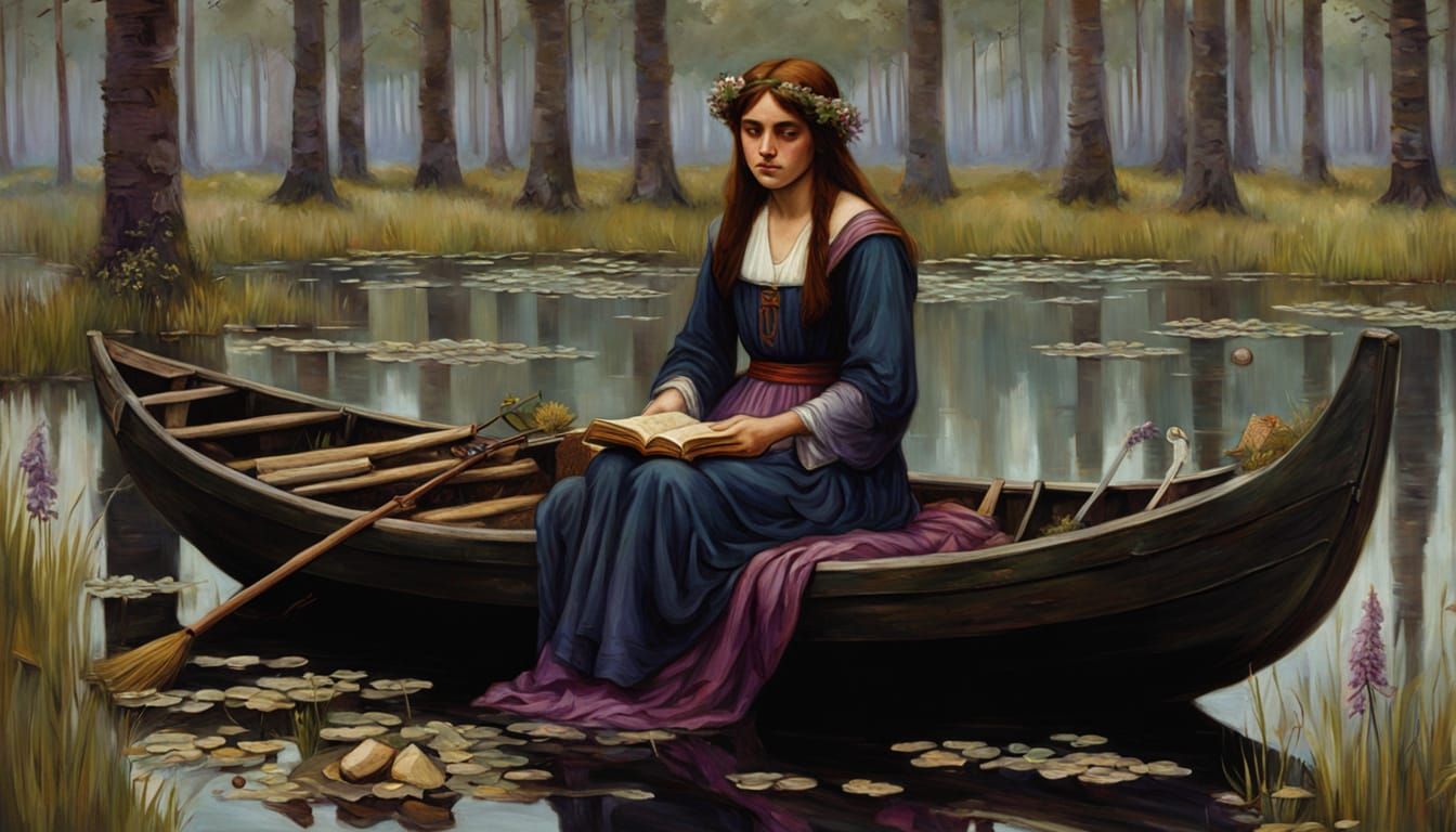 Witch Reading Magic Book in Wildflower Forest