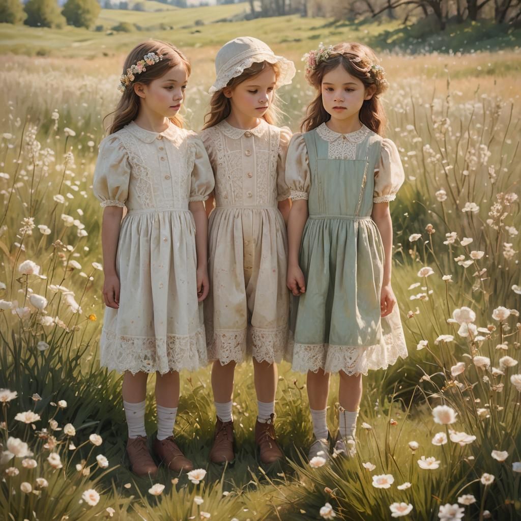Children in Meadow: Whimsical Impressionist Concept Art