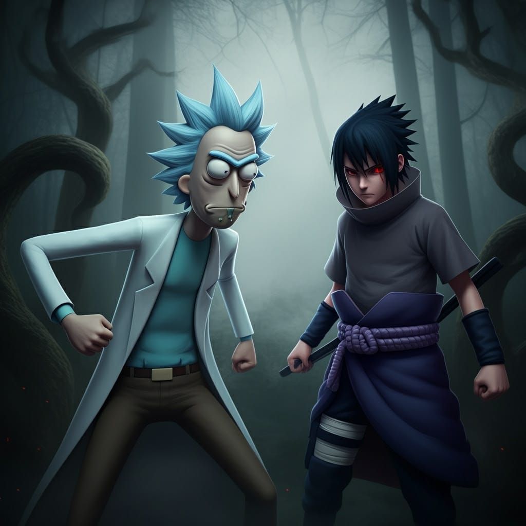 Rick Sanchez Meets Sasuke Uchiha in a Dark Hyperrealistic Fo...