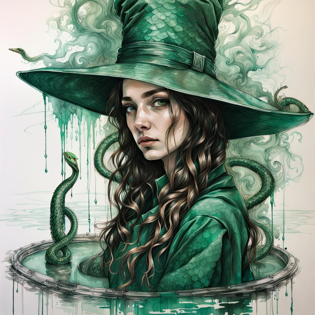 Brunette Slytherin Student Portrait in Rococo Style