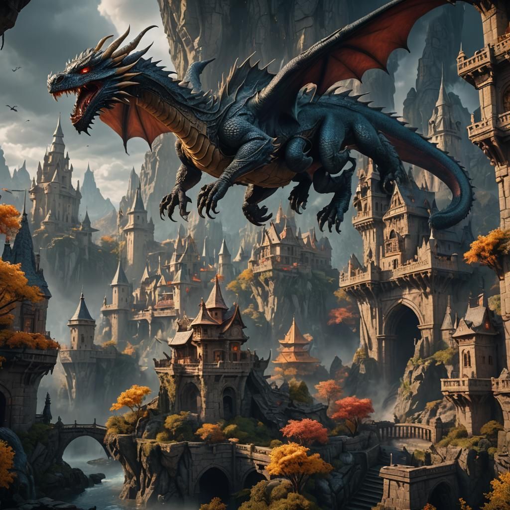 Fantastical Cloaked Dragon in Detailed Matte Painting