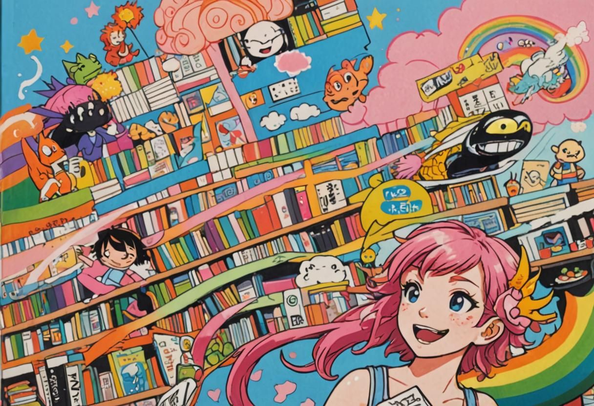 Blue Girl with Dragon and Chick: 3D Anime Art