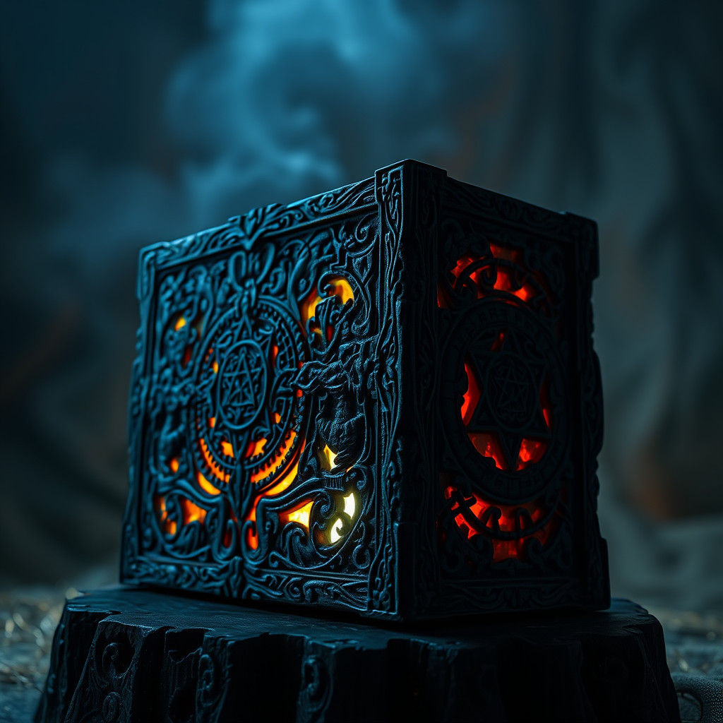 Ornate Box Emitting Eerie Glow in Dark Surrealism