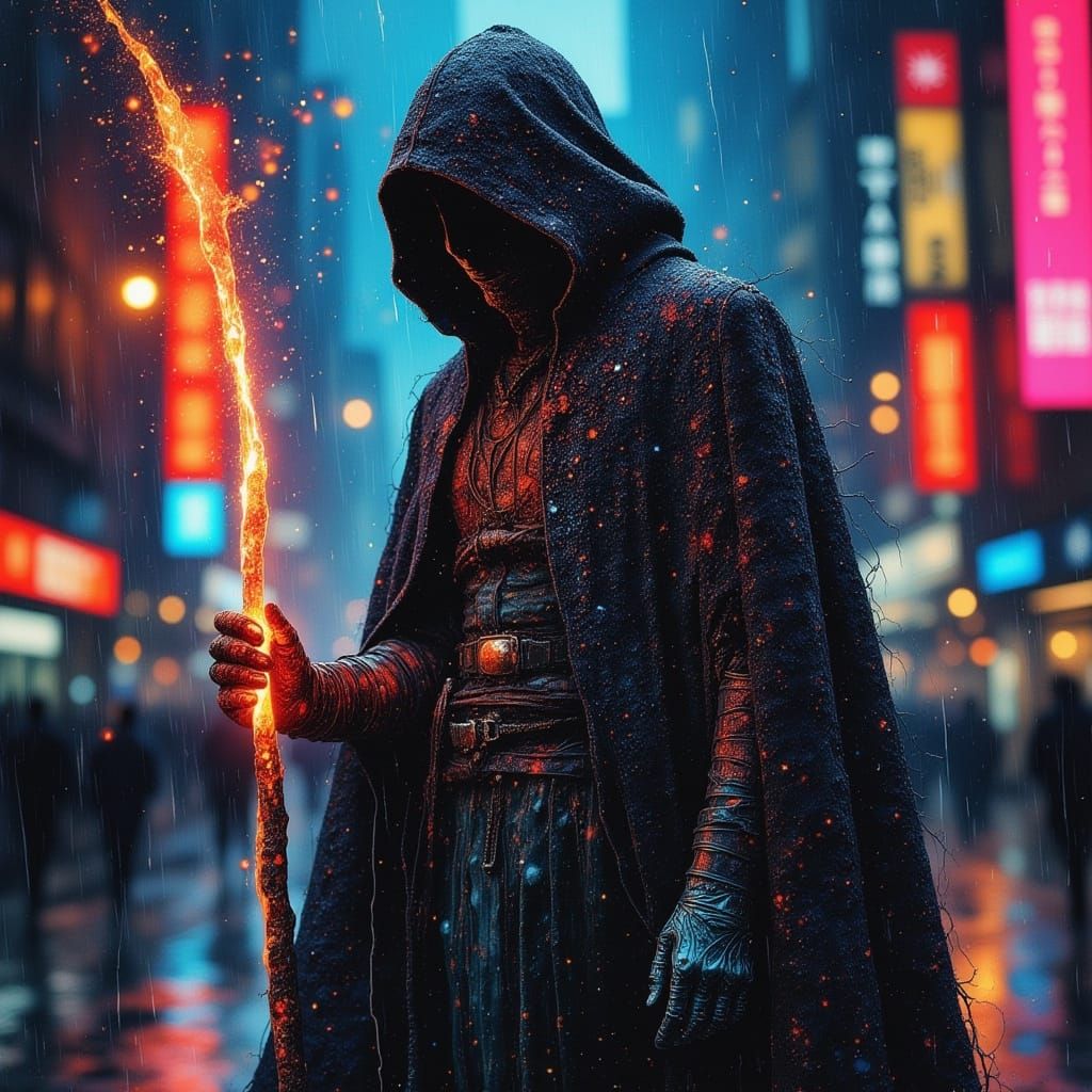 Cyberpunk Ronin with Neon-Lit Cybernetics