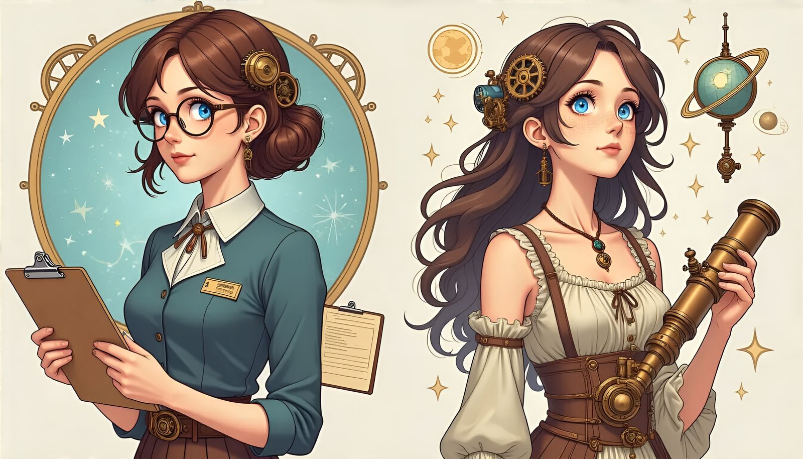 Steampunk Secretary and Astronomer in Manga Style