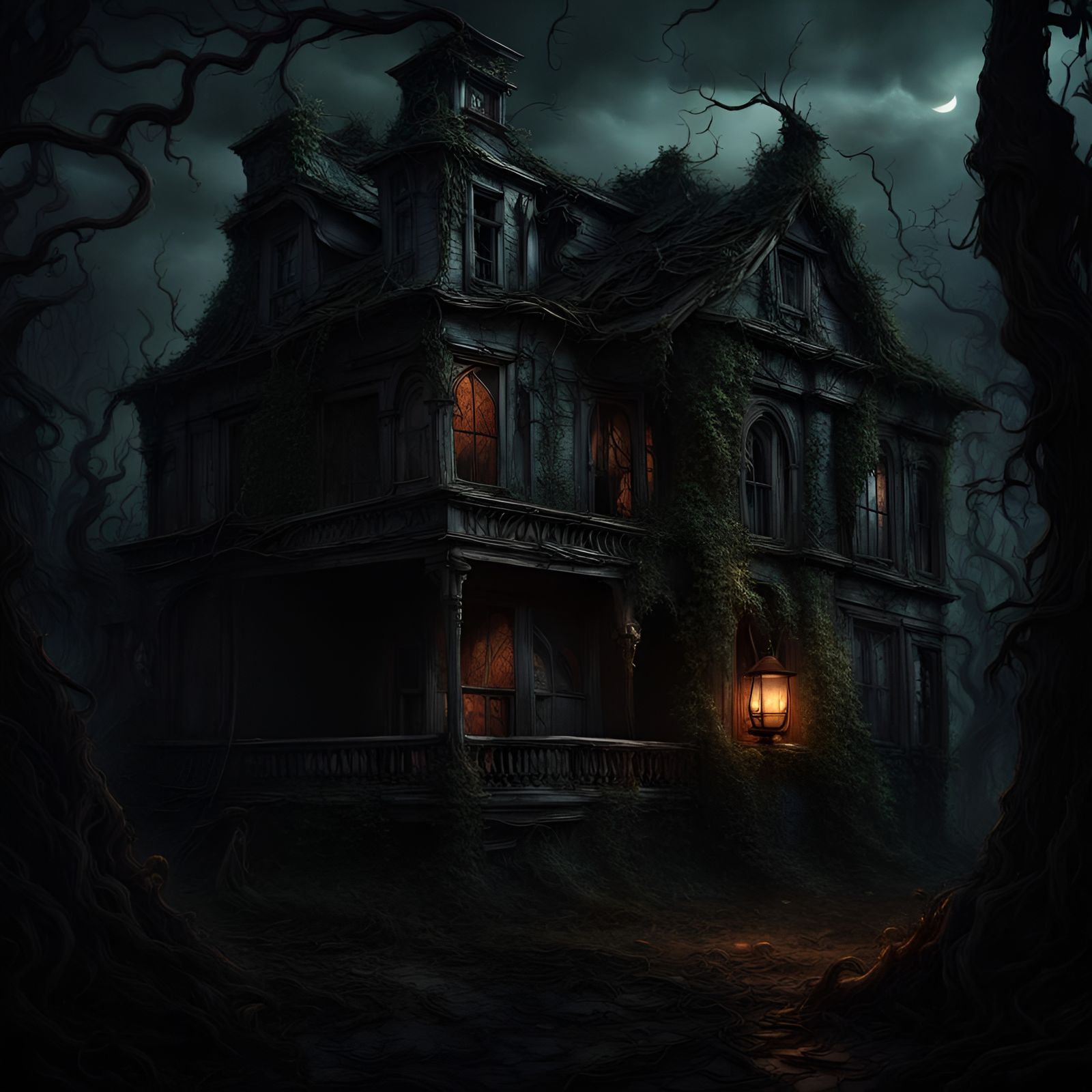 Creepy Historic House at Night: Matte Painting
