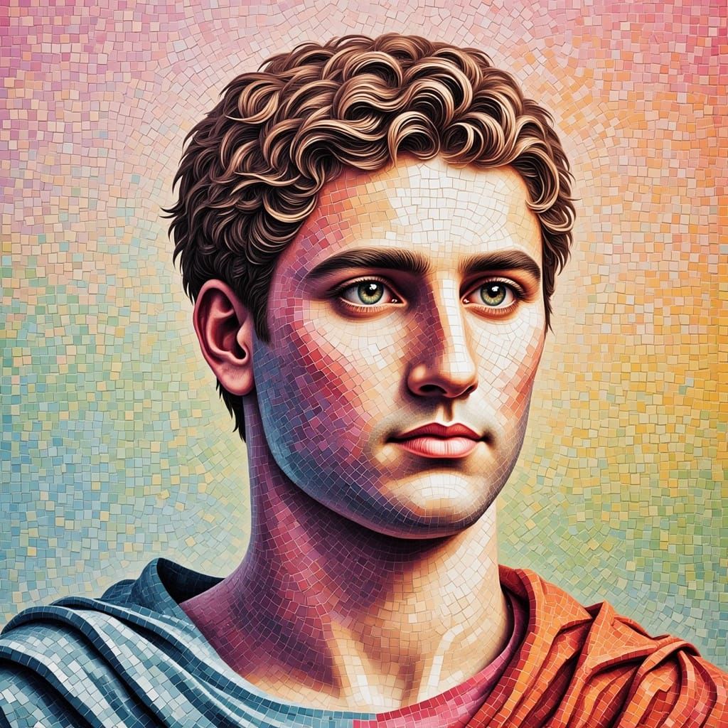 Julius Caesar Mosaic Portrait in Pastel Colors