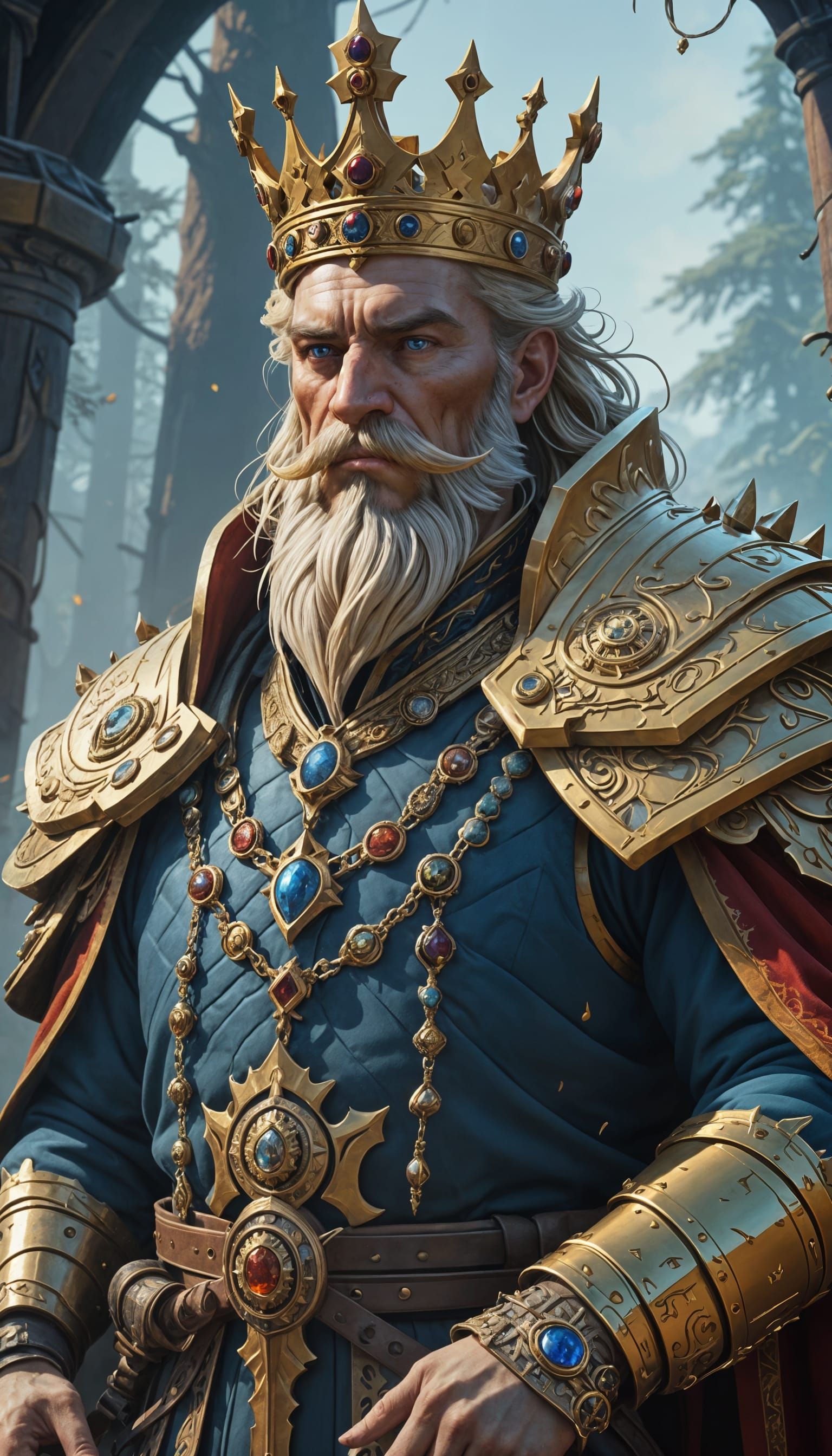 Regal King in Grand, Gold-Embroidered Velvet Attire, with In...