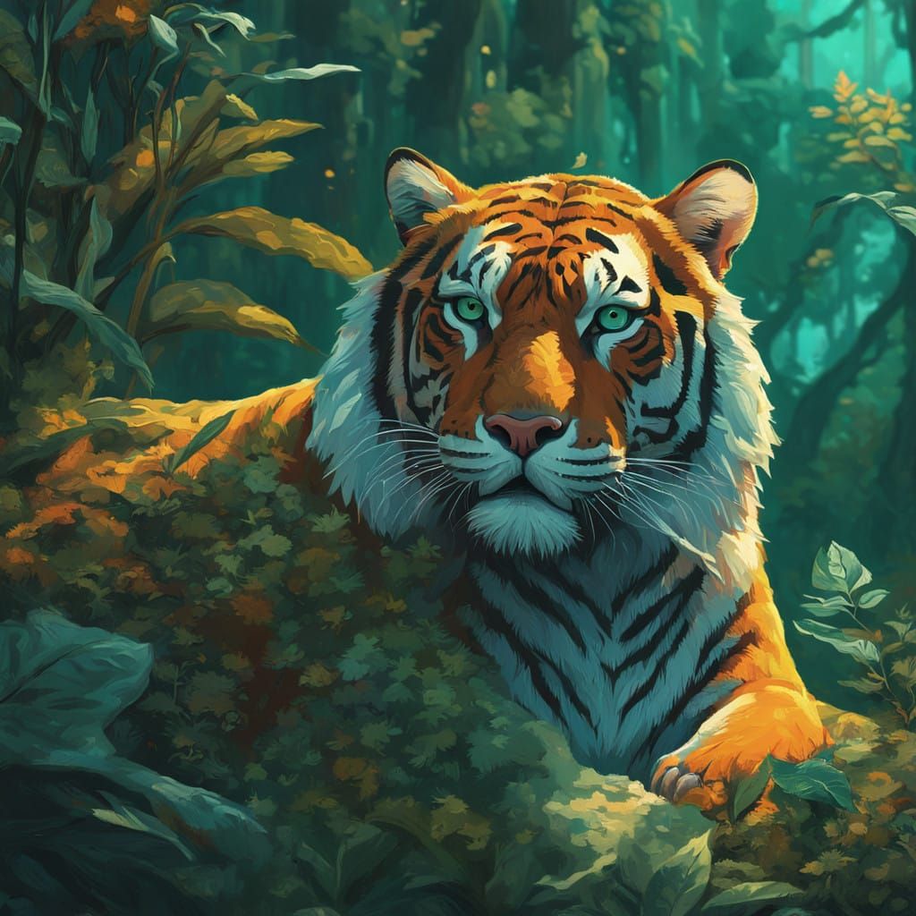 Majestic Tiger in a Fantastical Forest