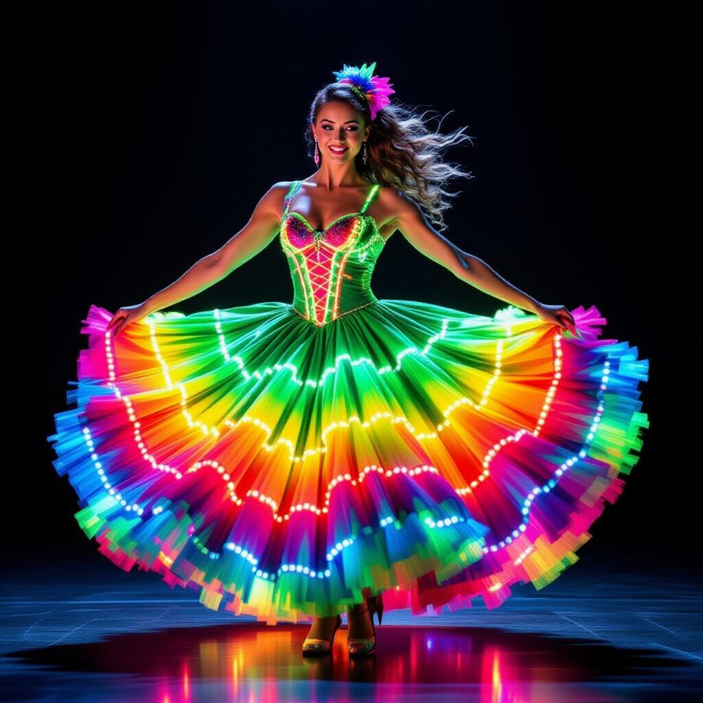 Energetic Irish Dancer in Neon Green Gown