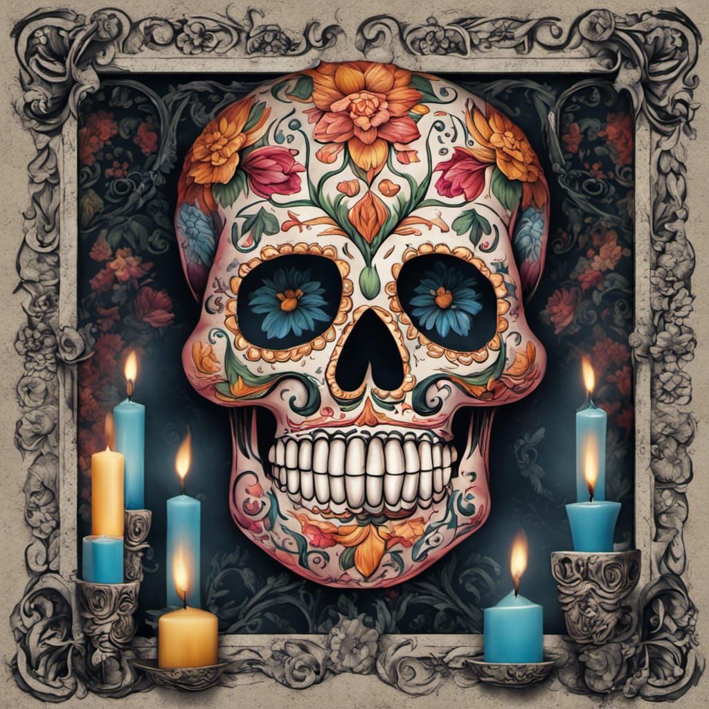 Intricate Sugar Skull Altar for Day of the Dead