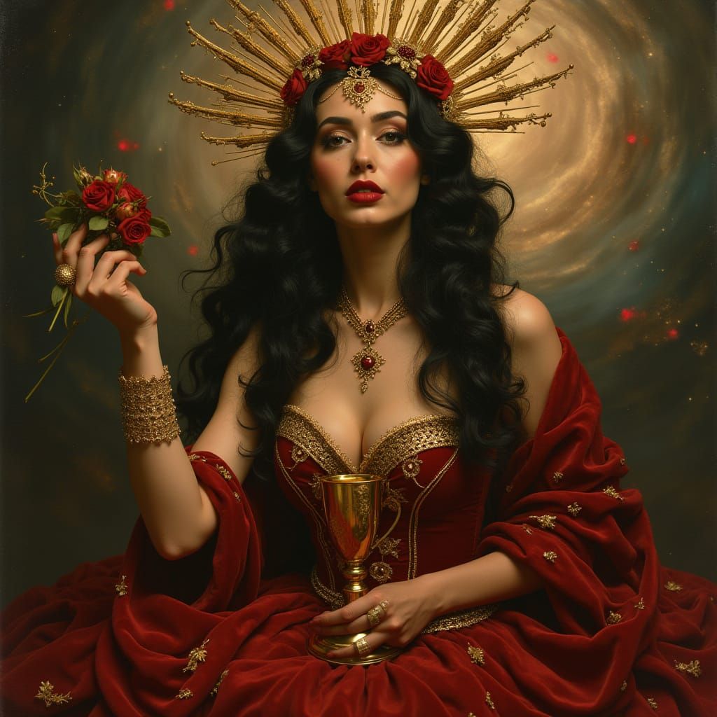 Celestial Goddess with Holy Grail and Roses