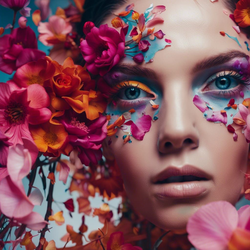 Floral Makeup Portrait in Surreal Double Exposure Style