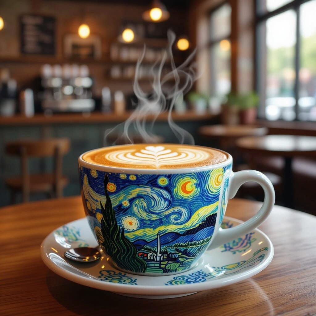 Steaming Coffee Cup with Artistic Foam Design