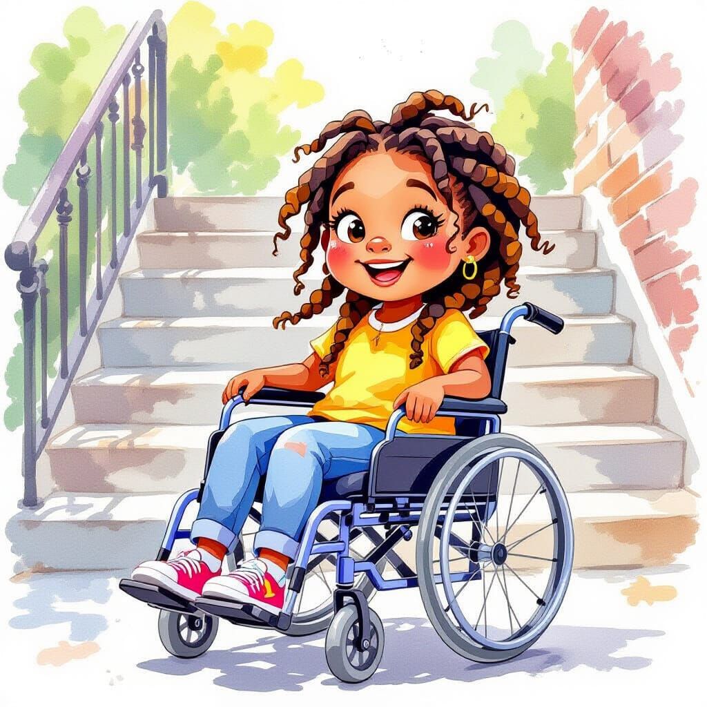 Joyful Girl Pushing Friend: Watercolor Style