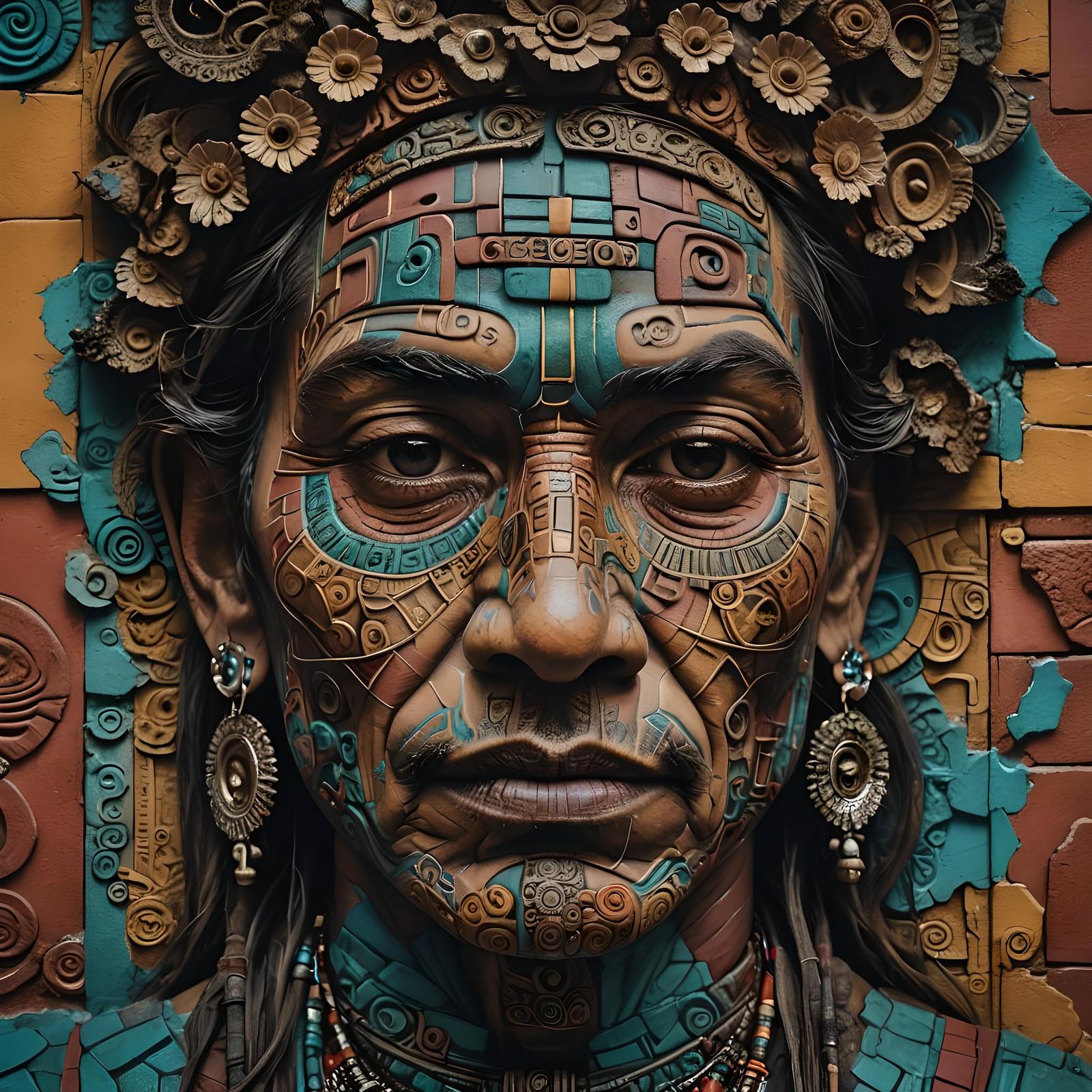 Detailed Mayan Face on Fractal Wall
