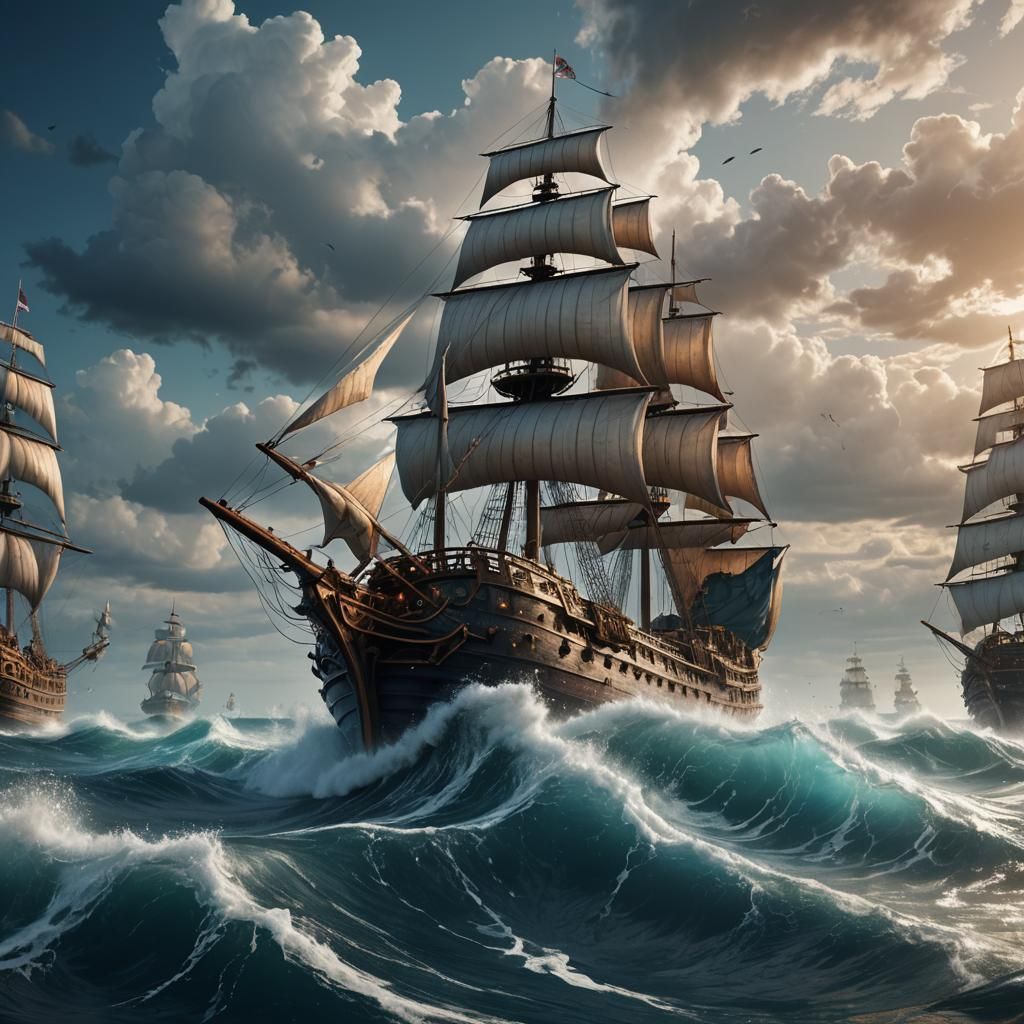 Water Ship Sailing: Fantasy Concept Art