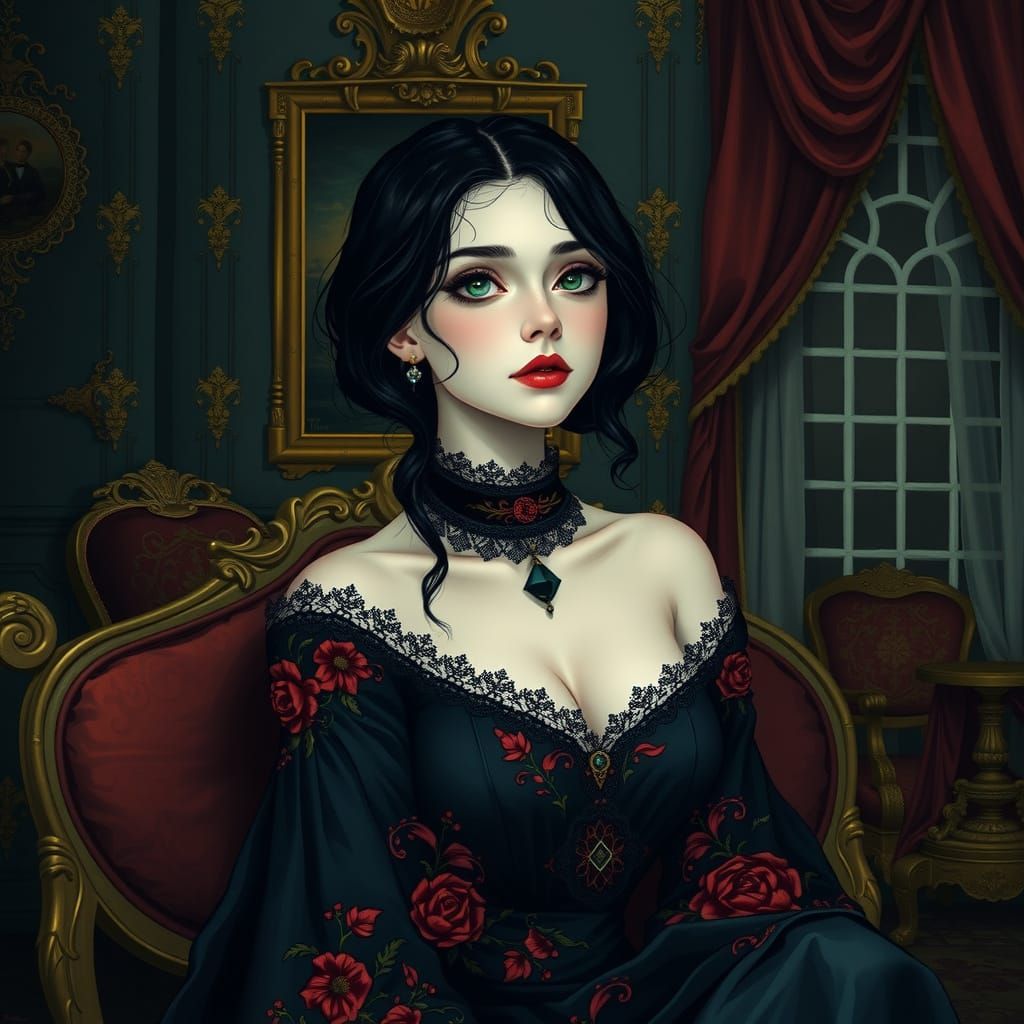 Ethereal Victorian Siren in Pop-Surrealist Splendor