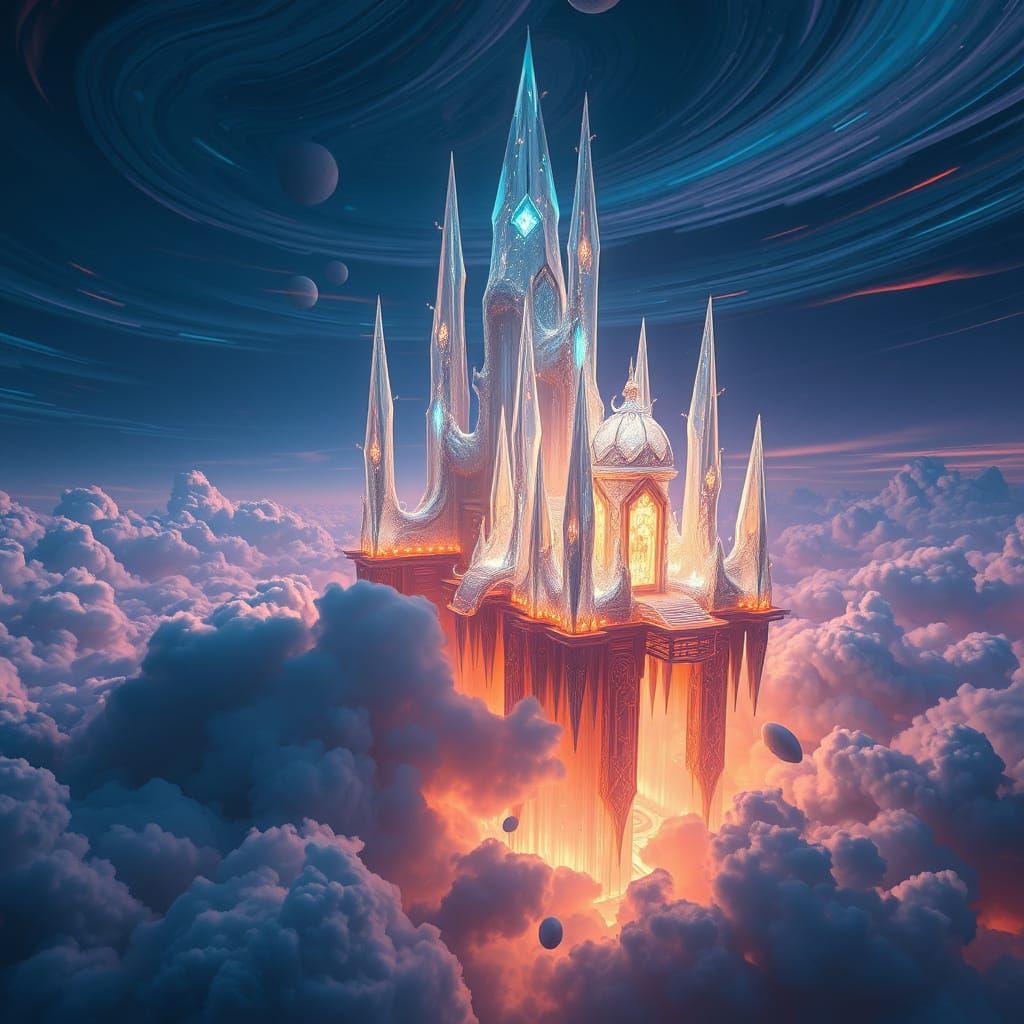 Ethereal LoRAs Castle in Iridescent Clouds