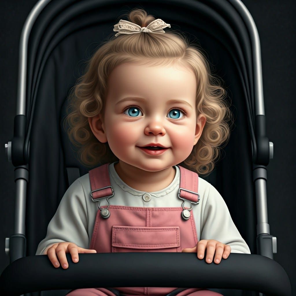 Anime Baby Girl in Stroller, 3D Rendered Art