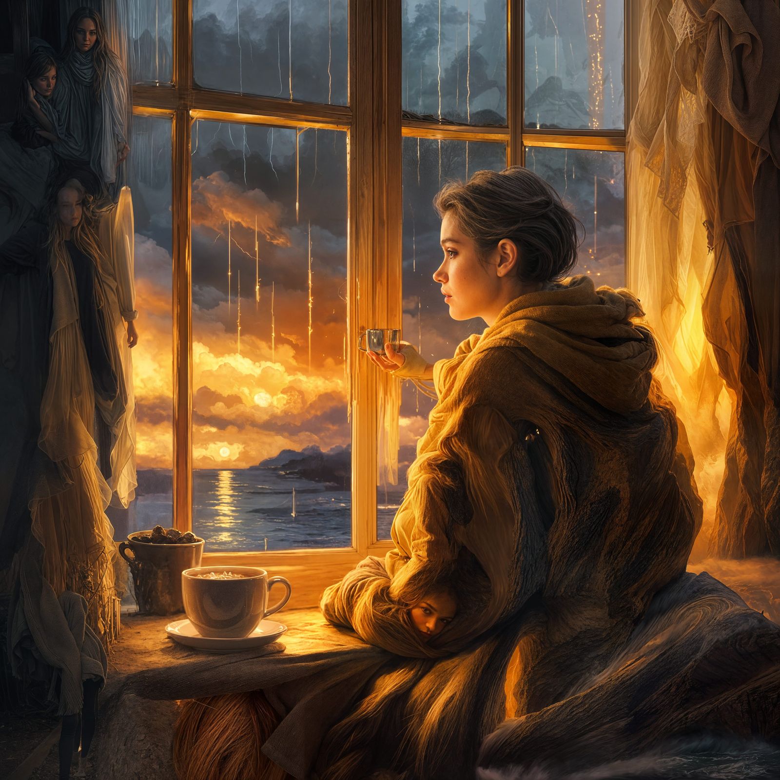 Cozy Stormy Evening: Warm Digital Painting