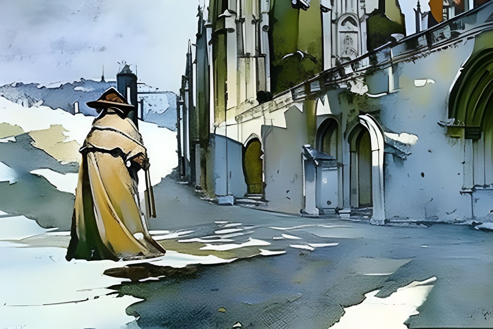 St. Francis at Benedictine Abbey in Watercolor Style