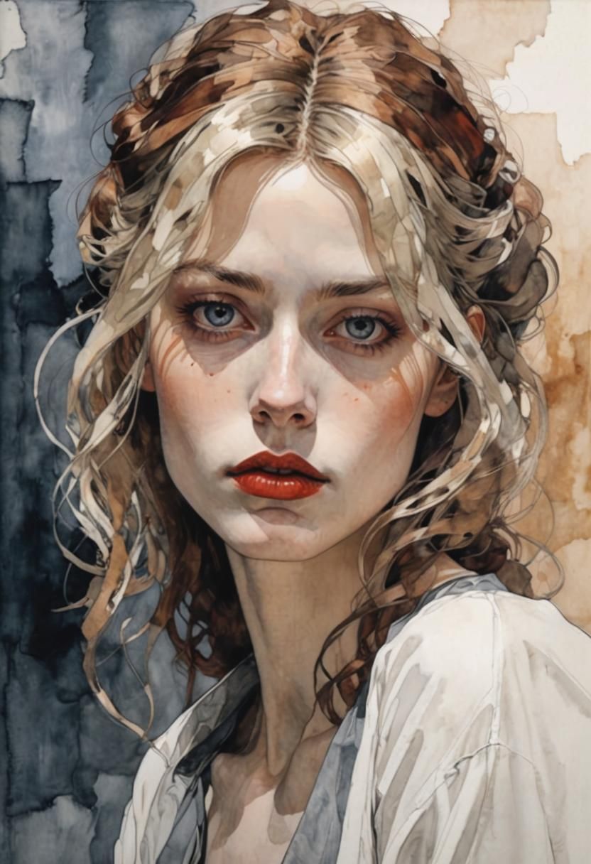 Elegant Goth Girl Portrait in Organic Line Art Style