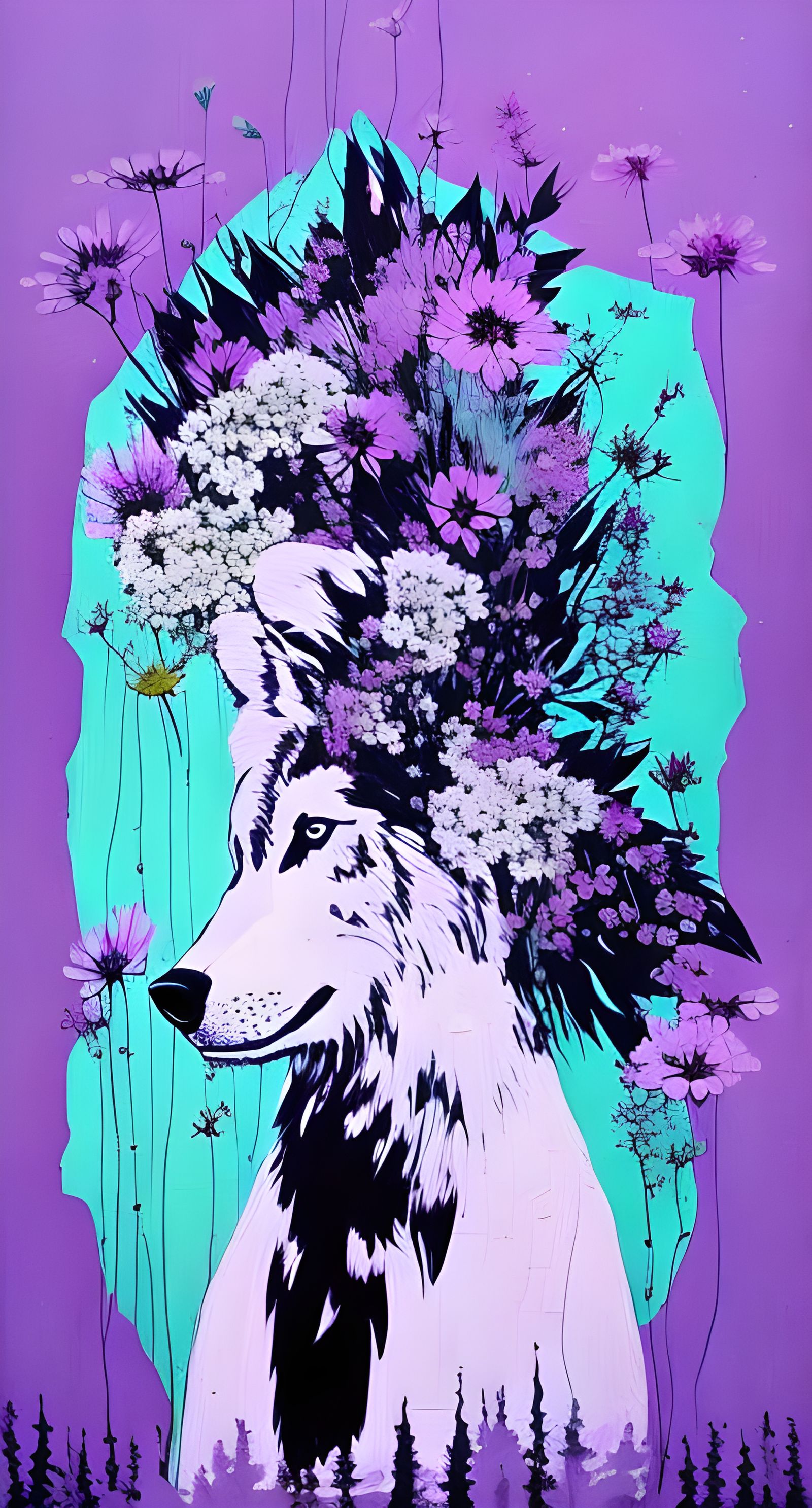 Ghost Wolf with Flowers: Sinister Matte Painting