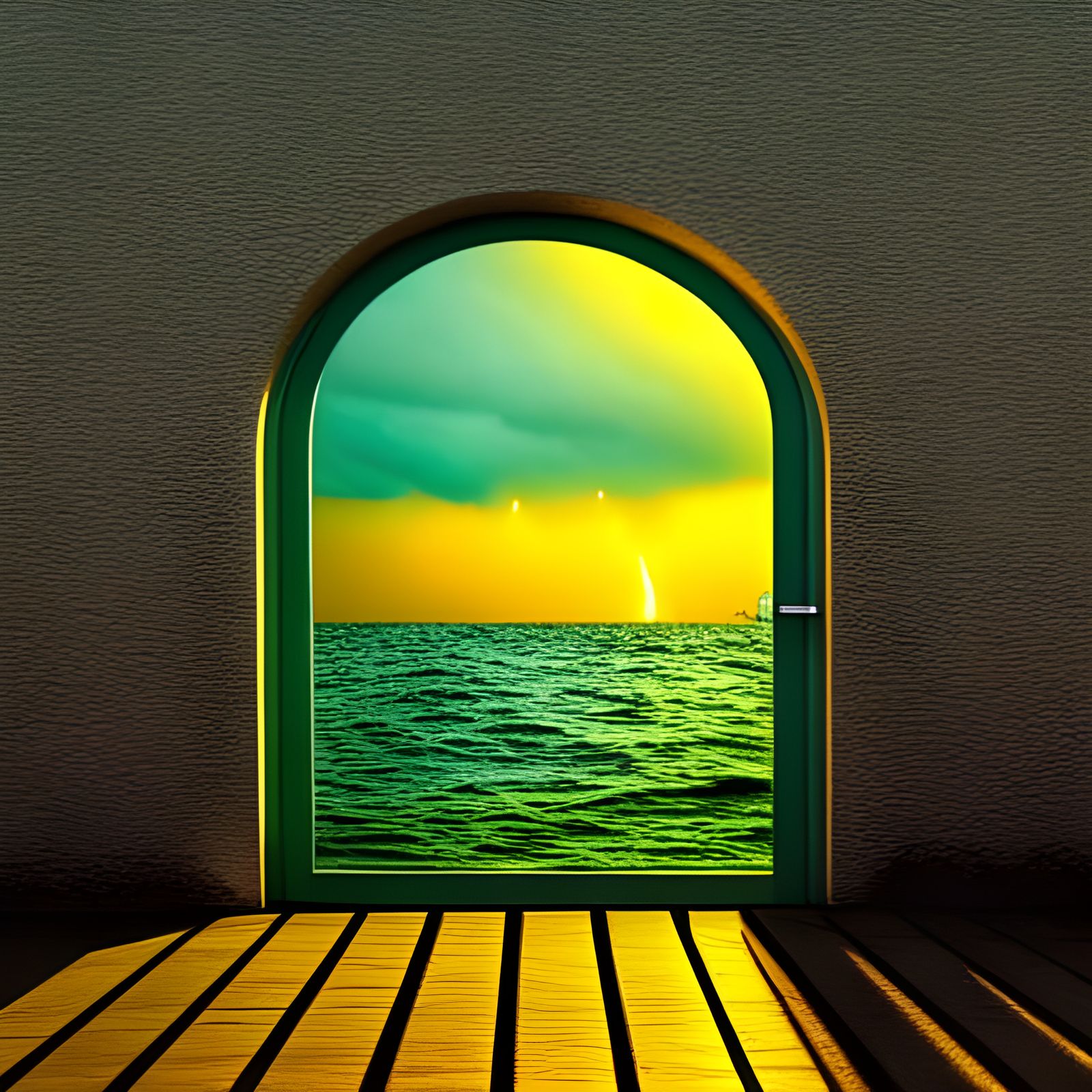 Green Door at Sea Sunset in Vivid Colors