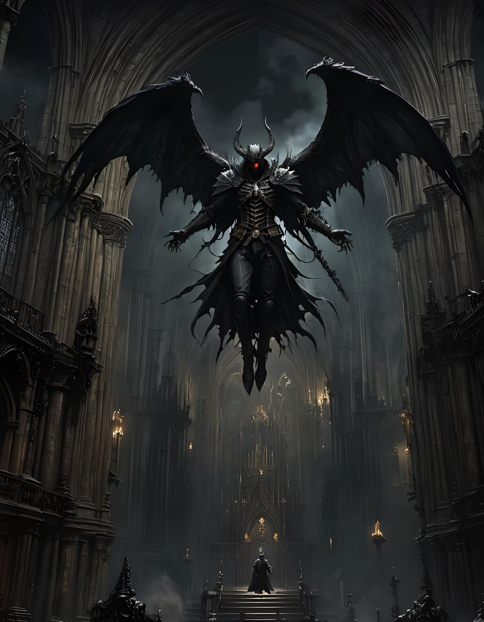 Baroque Dark Angel in Neo-Gothic Cathedral Concept Art
