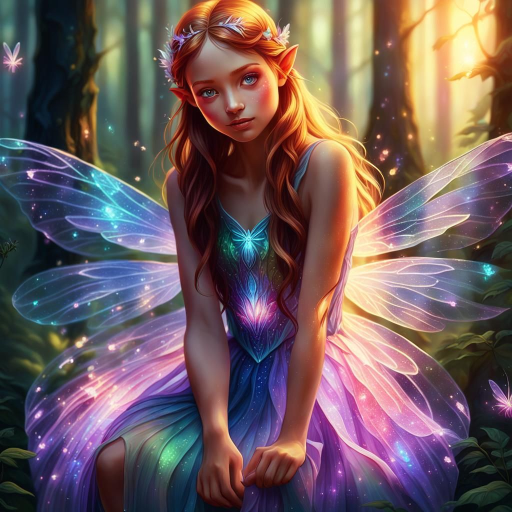 Ethereal Fairy Touches Aura Core in Lush Forest