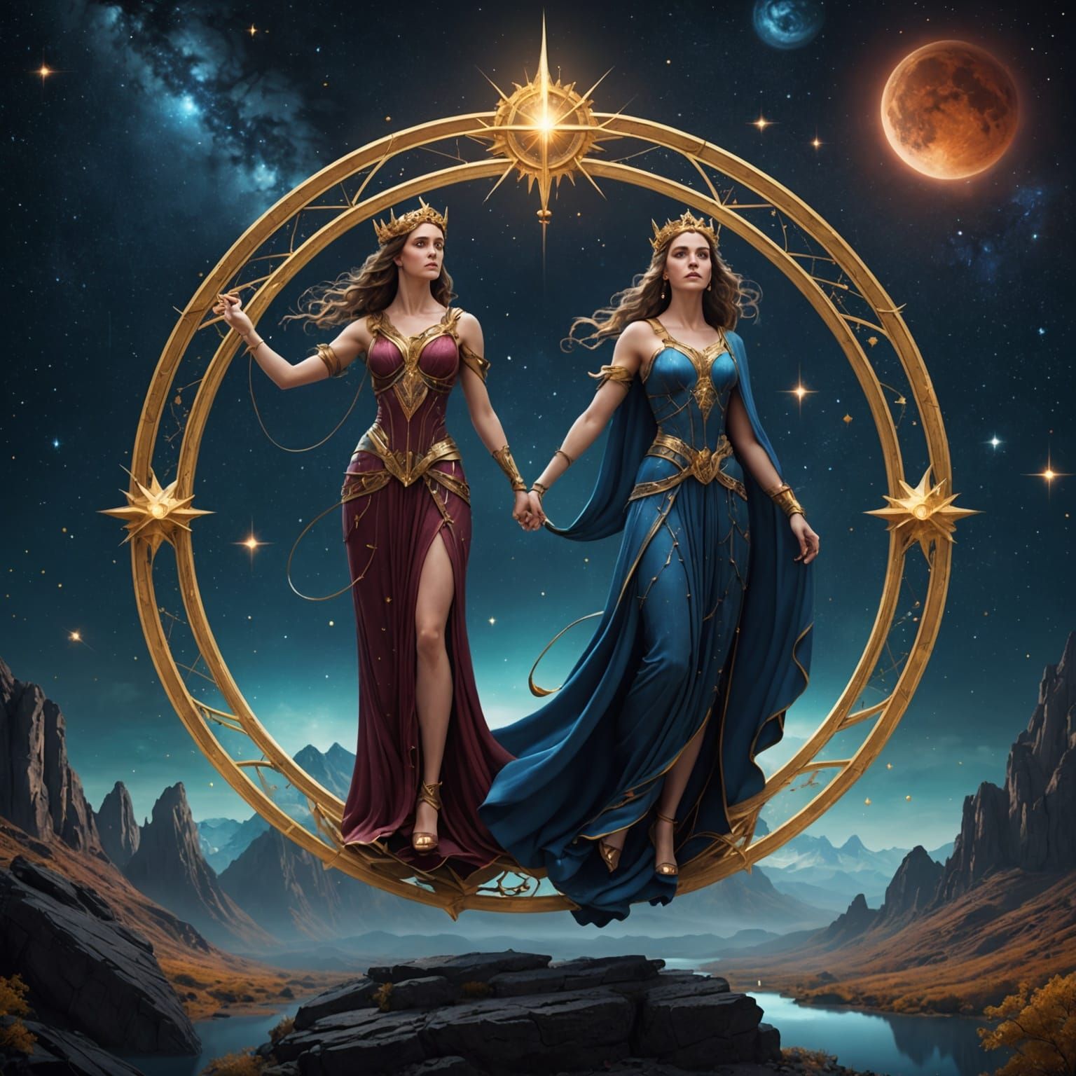 Virgo and Libra Constellation Fusion in Fantasy Art