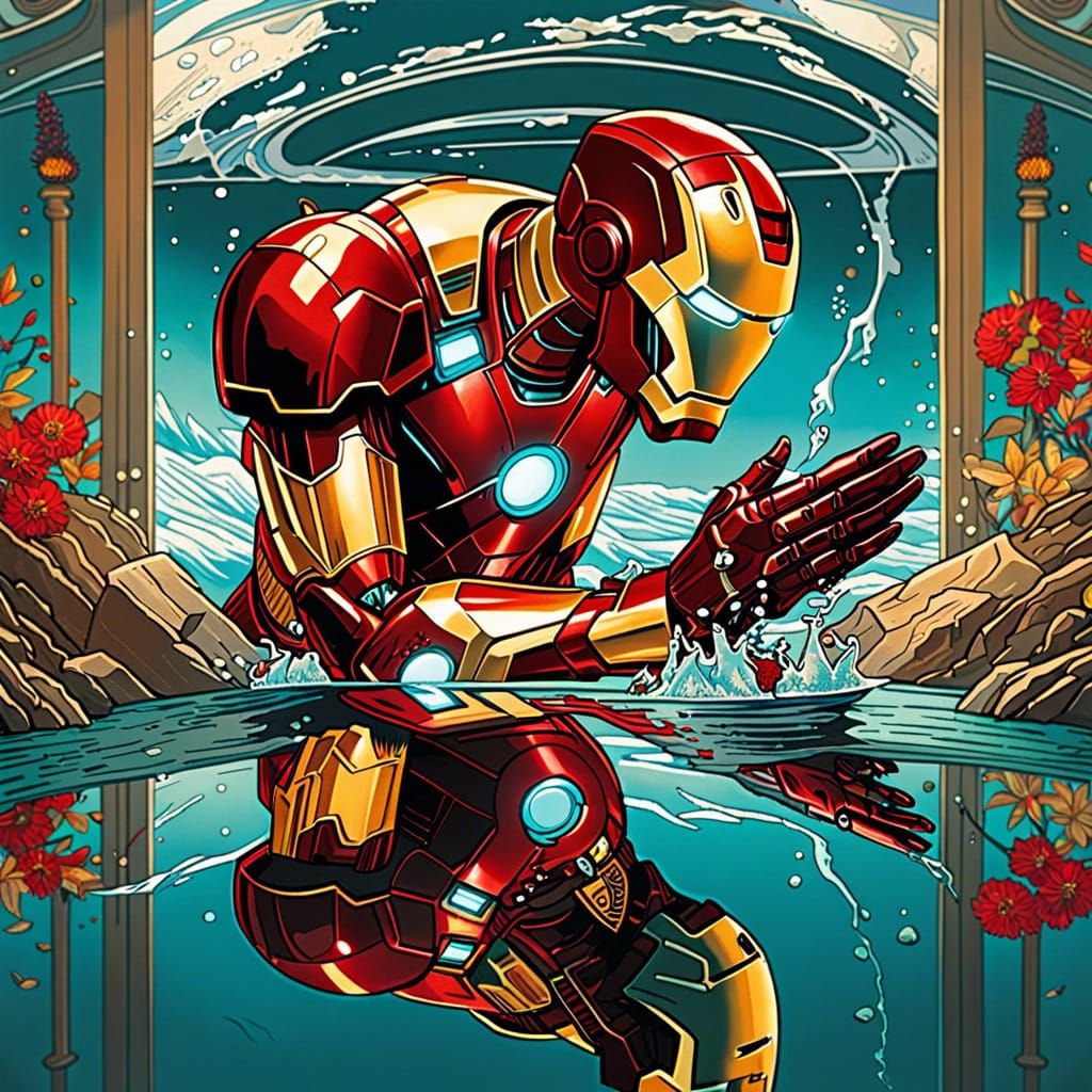 Iron Man Reflective Art in Digital Style