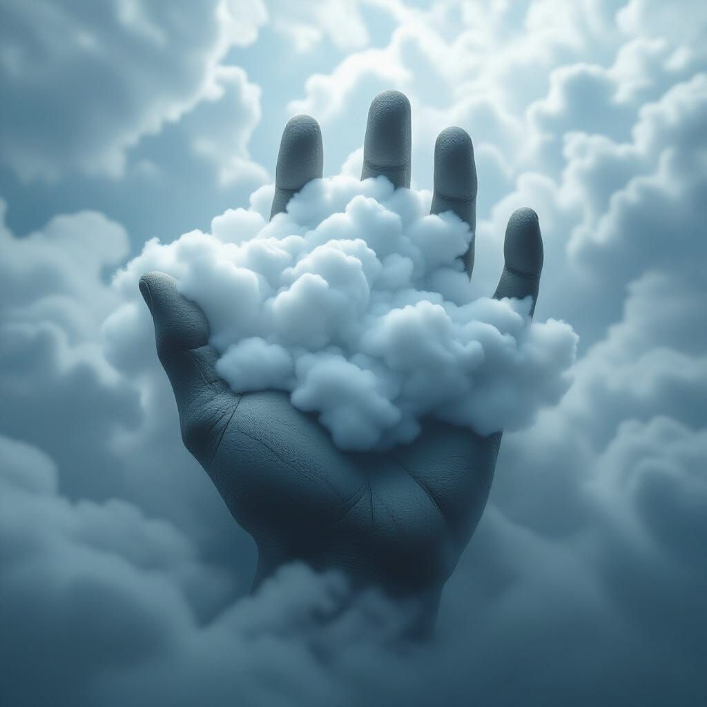 Giant Hand Holds Cloud in Stormy HDR Sky